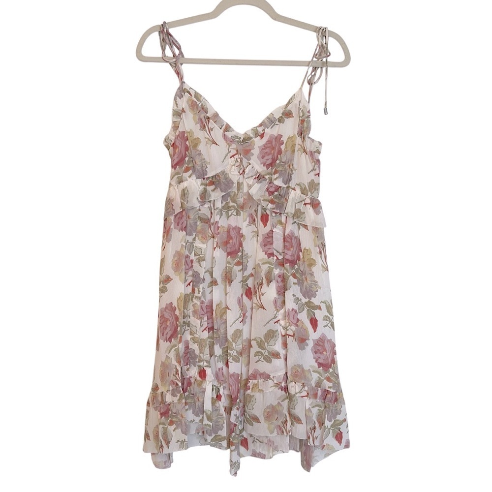 The Kooples Crinkle Silk Chiffon Ruffle Mini Dress English Roses FR 1 US 4 NWT